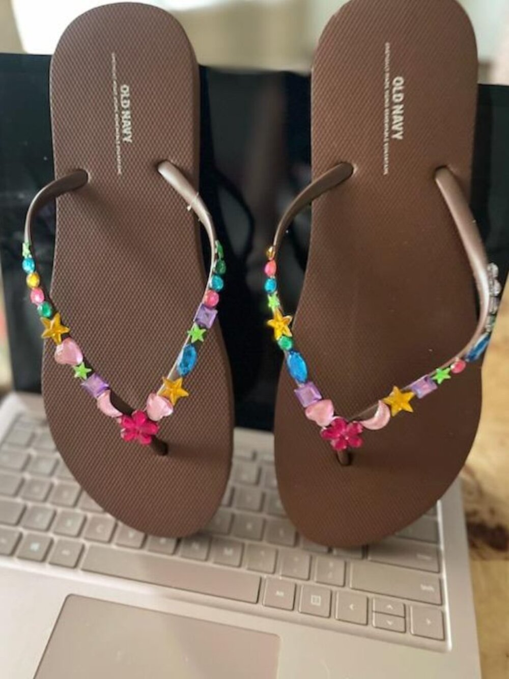 Custom Jeweled Flip Flop Sandals, Size 11
